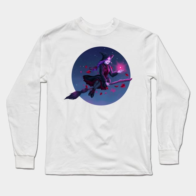 Purple Witch in the Nightsky Long Sleeve T-Shirt by Molly11